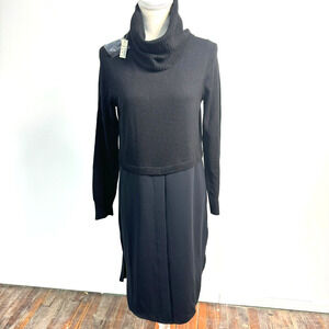 Madewell Black Turtleneck Sweater Dress Midi‎ with Pleated Skirt Size S